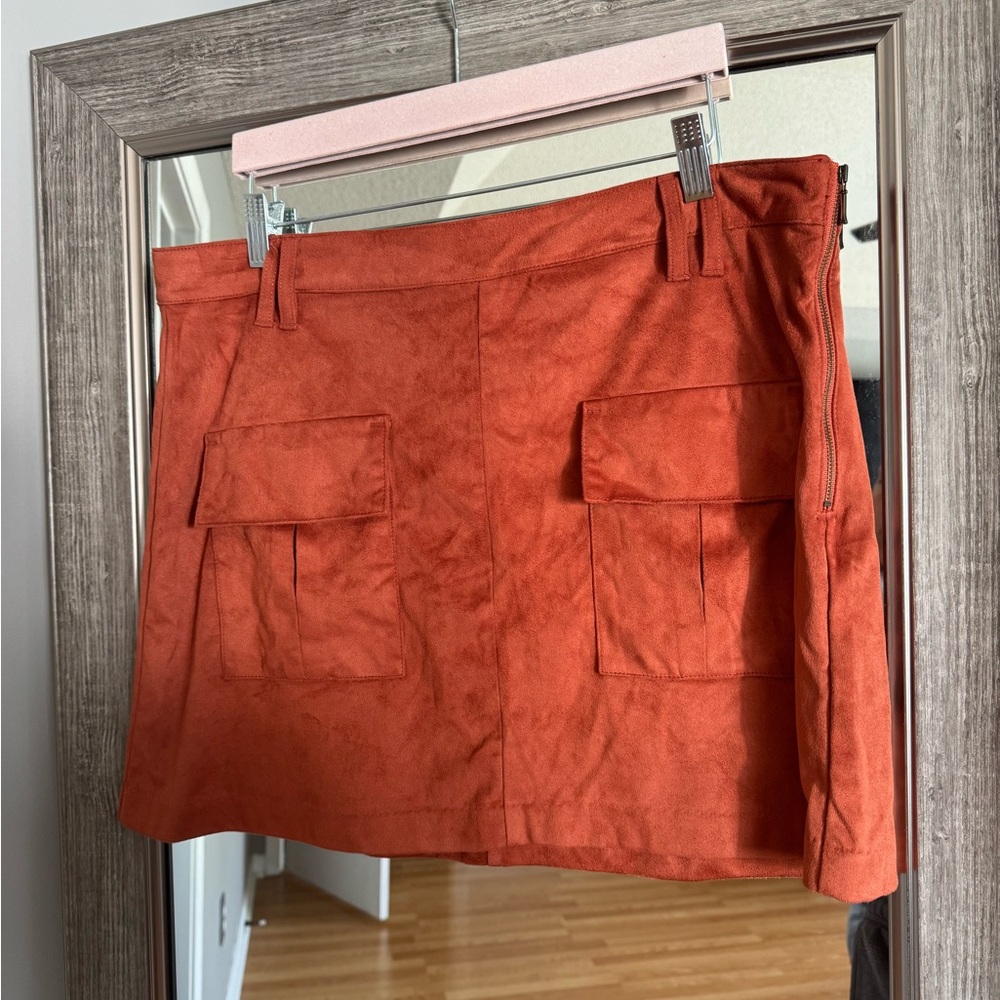 New York & Company | Orange Suede Utility Pocket Mini Skirt